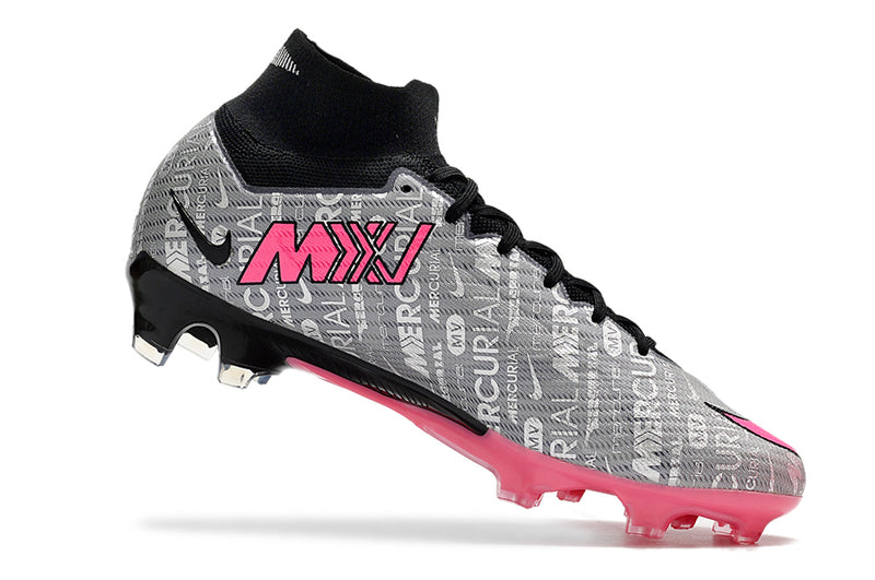 Chuteira Campo Nike Mercurial Zoom Superfly 9 Elite Cano Alto - Prata+Pink