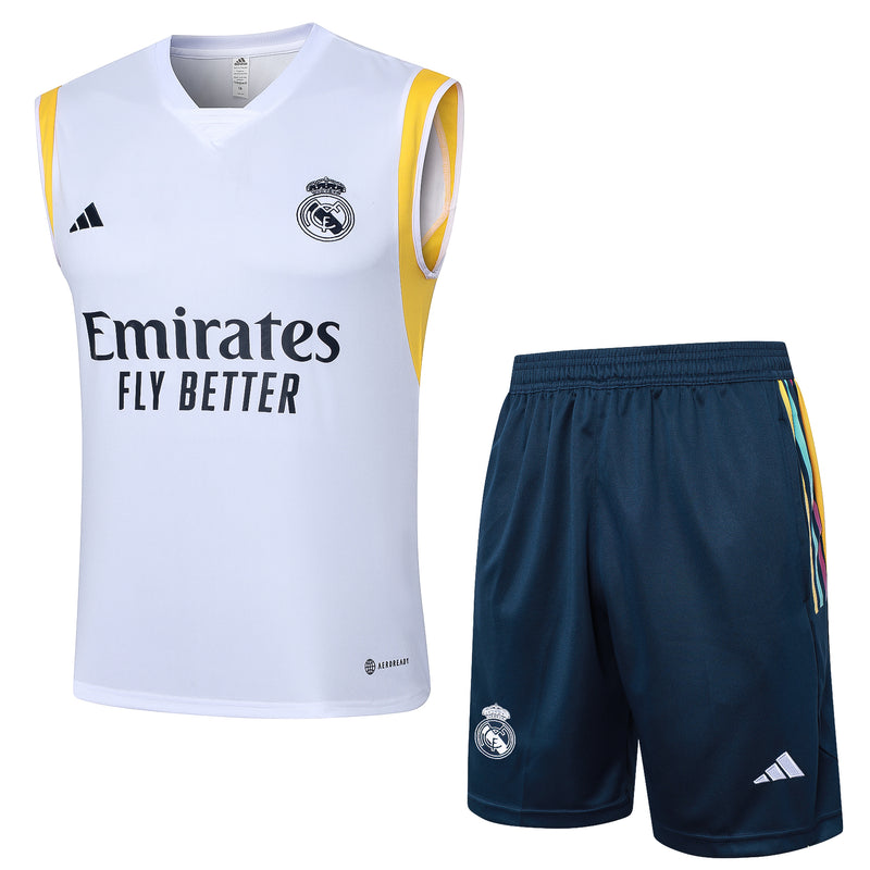 Conjunto Regata e Calção Real Madrid Treino 2023/24 - Branco e Azul