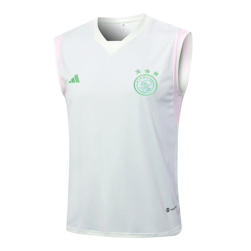 Conjunto camiseta de tirantes y pantalón corto de entrenamiento Ajax 2023/24 blanco y azul