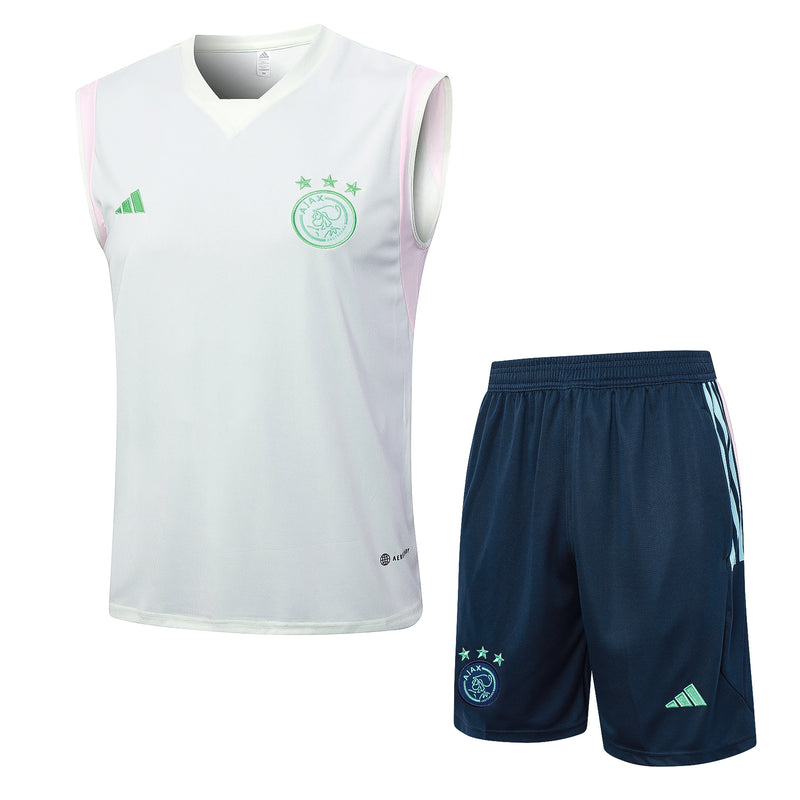 Conjunto Regata e Calção Ajax Treino 2023/24 - Branco e Azul