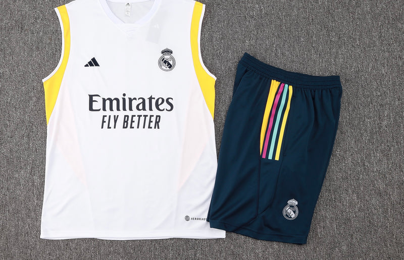 Conjunto Regata e Calção Real Madrid Treino 2023/24 - Branco e Azul