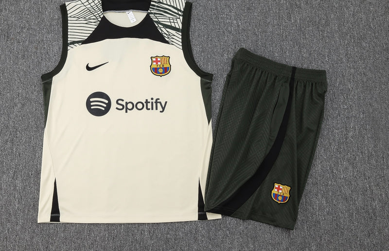 Conjunto Regata e Calção Barcelona Treino 2023/24 - Bege e Verde