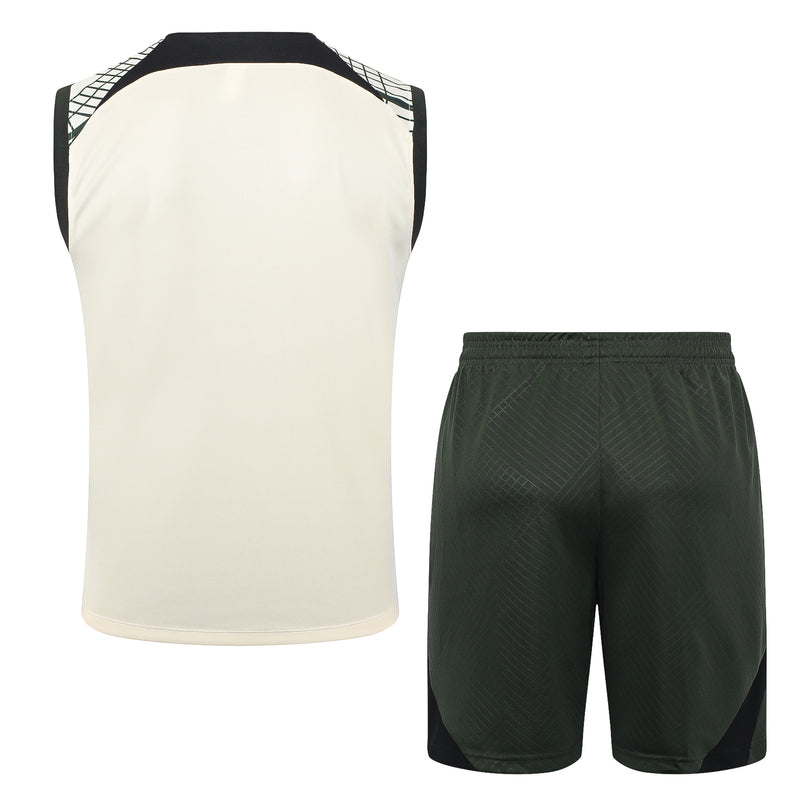 Conjunto camiseta y pantalón corto Barcelona entrenamiento 2023/24 beige y verde