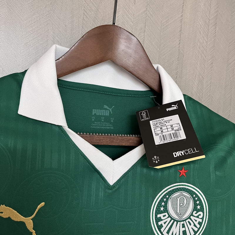 camisa-camiseta-blusa-do-palmeiras-porco-nova-lançamento-da-temporada-2024/25-24/25-feminina-baby-look-verde-de-com-gola-polo-i-1-titular-principal-primeira-home-casa-dudu-rony-raphael-veiga-endrick-versão-modelo-torcedor-pro-mantos-tailandesa