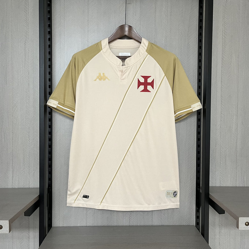 camisa-camiseta-blusa-do-vasco-da-gama-nova-lançamento-kappa-da-temporada-2024/25-24/25-iii-3-terceira-third-bege-branca-homenagem-100-anos-da-resposta-histórica-letras-com-agua-masculina-versão-torcedor-tailandesa-réplica-pro-mantos