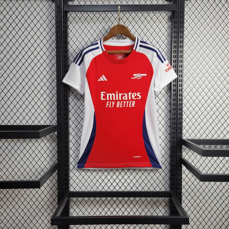 camisa-camiseta-do-arsenal-adidas-nova-lançamento-da-temporada-2024/25-24/25-vermelha-e-branca-canhão-emirates-i-1-titular-principal-primeira-home-feminina-baby-look-versão-modelo-torcedor-tailandesa-pro-mantos-gabriel-jesus-martinelli