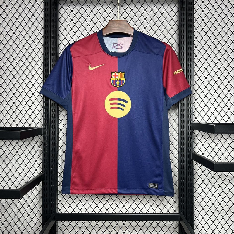 camisa-camiseta-do-barcelona-nova-lançamento-nike-da-temporada-2024/25-24/25-i-1-titular-principal-primeira-home-vermelha-vinho-e-azul-spotify-masculina-versão-modelo-torcedor-tailandesa-réplica-pro-mantos-raphinha-lamine-yamal-lewa