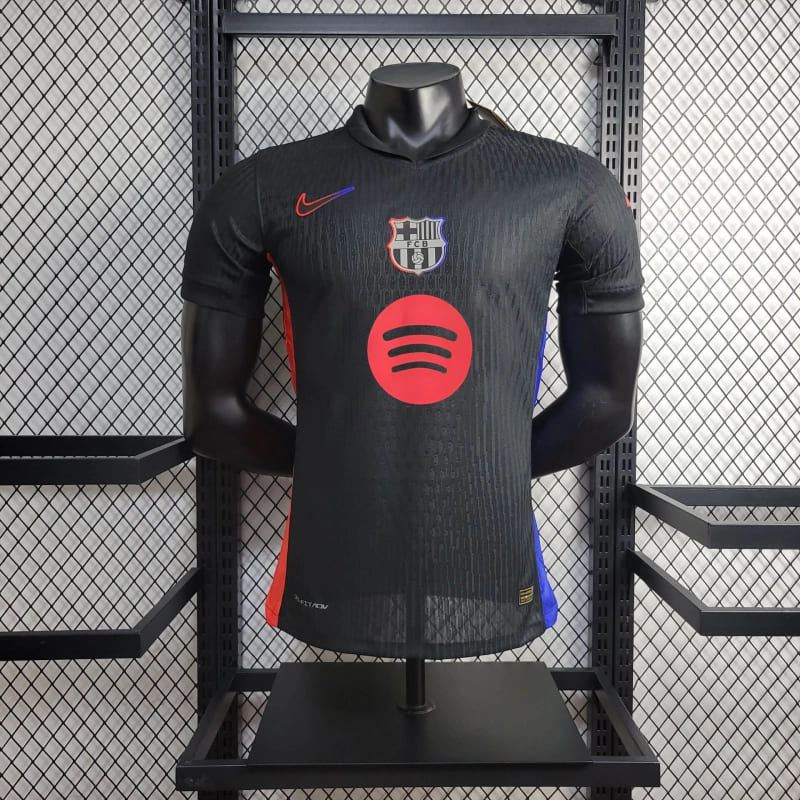 camisa-camiseta-do-barcelona-nova-lançamento-nike-da-temporada-2024/25-24/25-ii-2-segunda-reserva-away-visitante-preta-all-black-spotify-masculina-versão-modelo-jogador-player-tailandesa-réplica-pro-mantos-raphinha-lamine-yamal-lewa