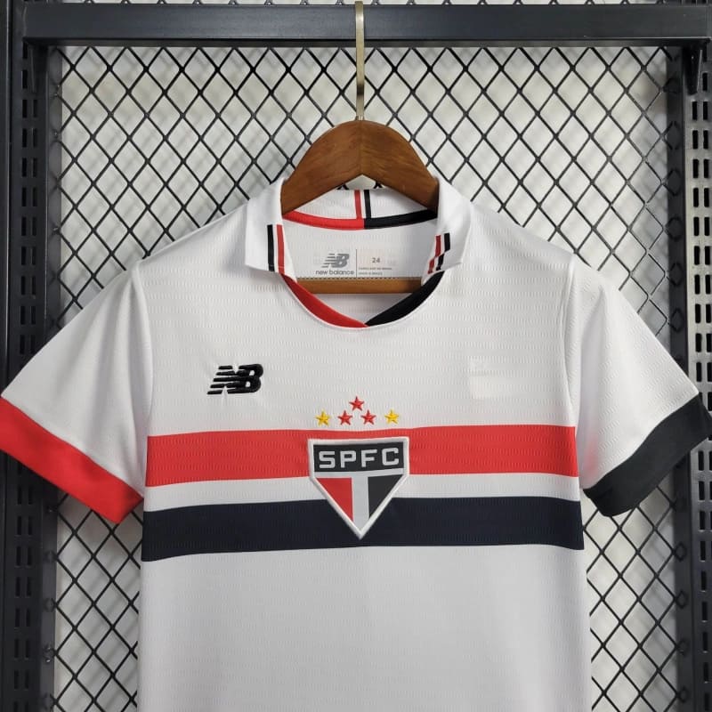 camisa-camiseta-do-são-paulo-spfc-new-balance-nova-lançamento-da-temporada-2024/25-24/25-conjunto-kit-infantil-para-crianças-com-calção-branca-de-com-gola-polo-1-i-titular-principal-primeira-home-lucas-moura-luciano-calleri-pro-mantos