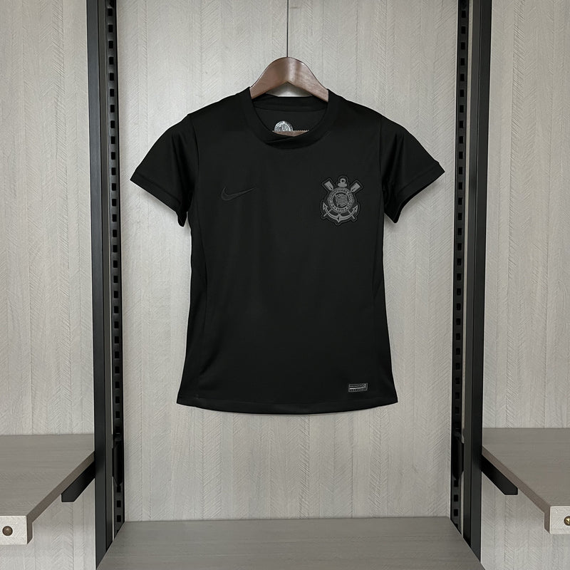 camisa-camiseta-nike-do-corinthians-nova-lançamento-da-temporada-2024/25-24/25-racismo-toda-preta-all-black-ii-2-segunda-reserva-away-visitante-feminina-baby-look-versão-torcedor-vai-de-bet-garro-coronado-wesley-yuri-alberto-raniele
