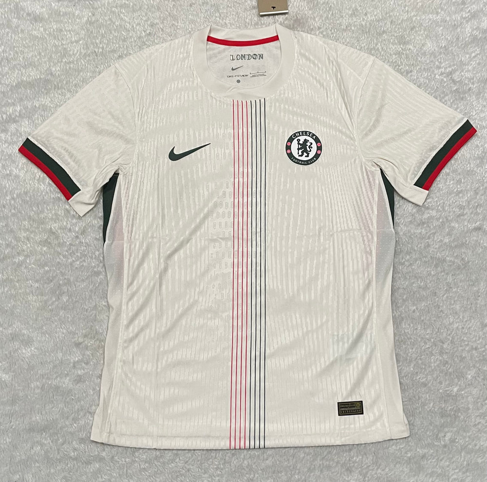 camisa camiseta blusa do chelsea nova lançamento da temporada 2025/26 25/26 ii 2 segunda reserva away visitante campeão copa do mundo mundial de clubes branca bege jogador cole palmer