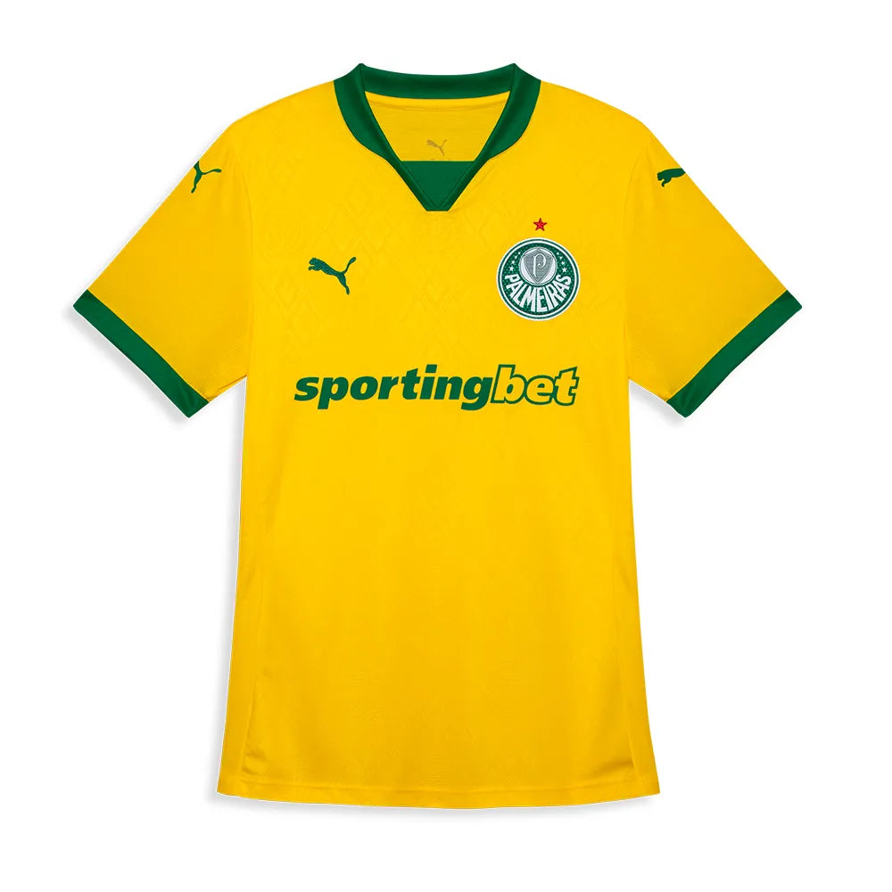 camisa camiseta blusa do palmeiras nova lançamento da temporada 2025/26 25/26 iii 3 terceira third amarela seleção brasileira feminina baby look versão torcedor tailandesa réplica pro mantos vitor roque paulinho