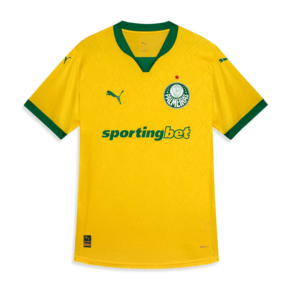 camisa camiseta blusa do palmeiras nova lançamento da temporada 2025/26 25/26 iii 3 terceira third amarela seleção brasileira masculina versão jogador player tailandesa réplica pro mantos vitor roque paulinho