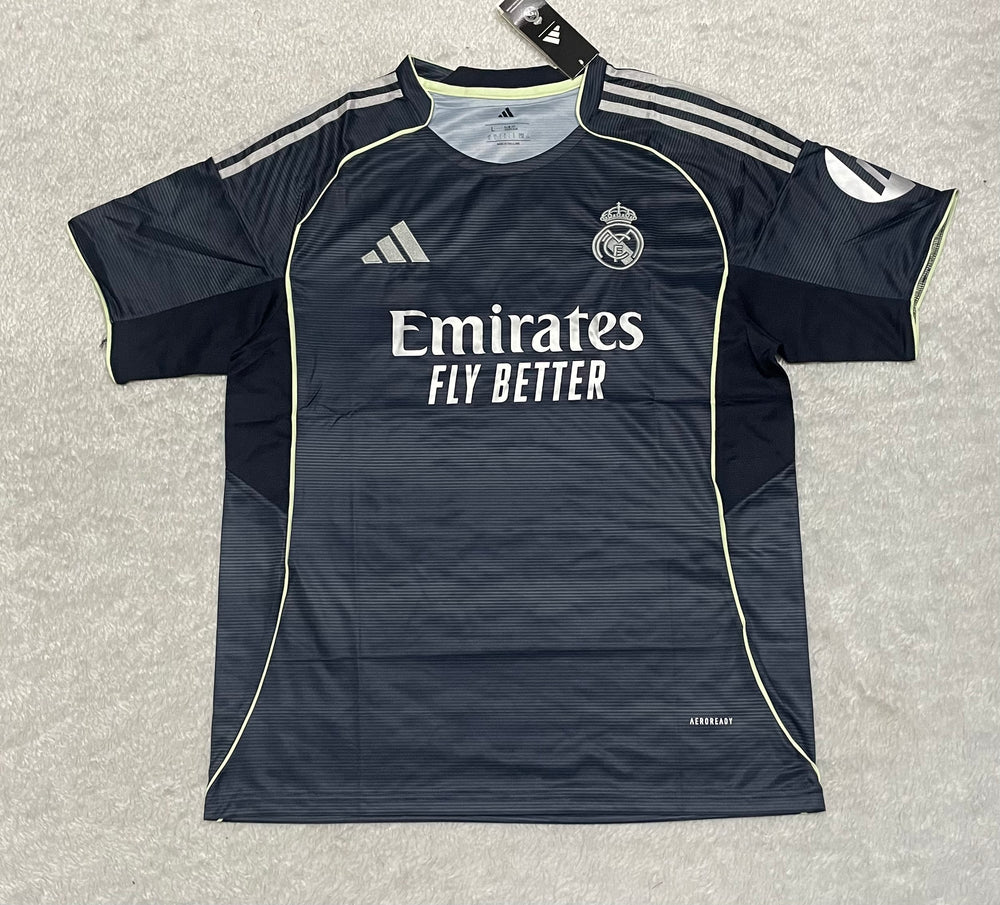 camisa camiseta blusa do real madrid nova lançamento a pronta entrega da temporada 2025/26 25/26 ii 2 segunda reserva away visitante azul cinza masculina versão torcedor vini jr mbappe tailandesa réplica pro mantos