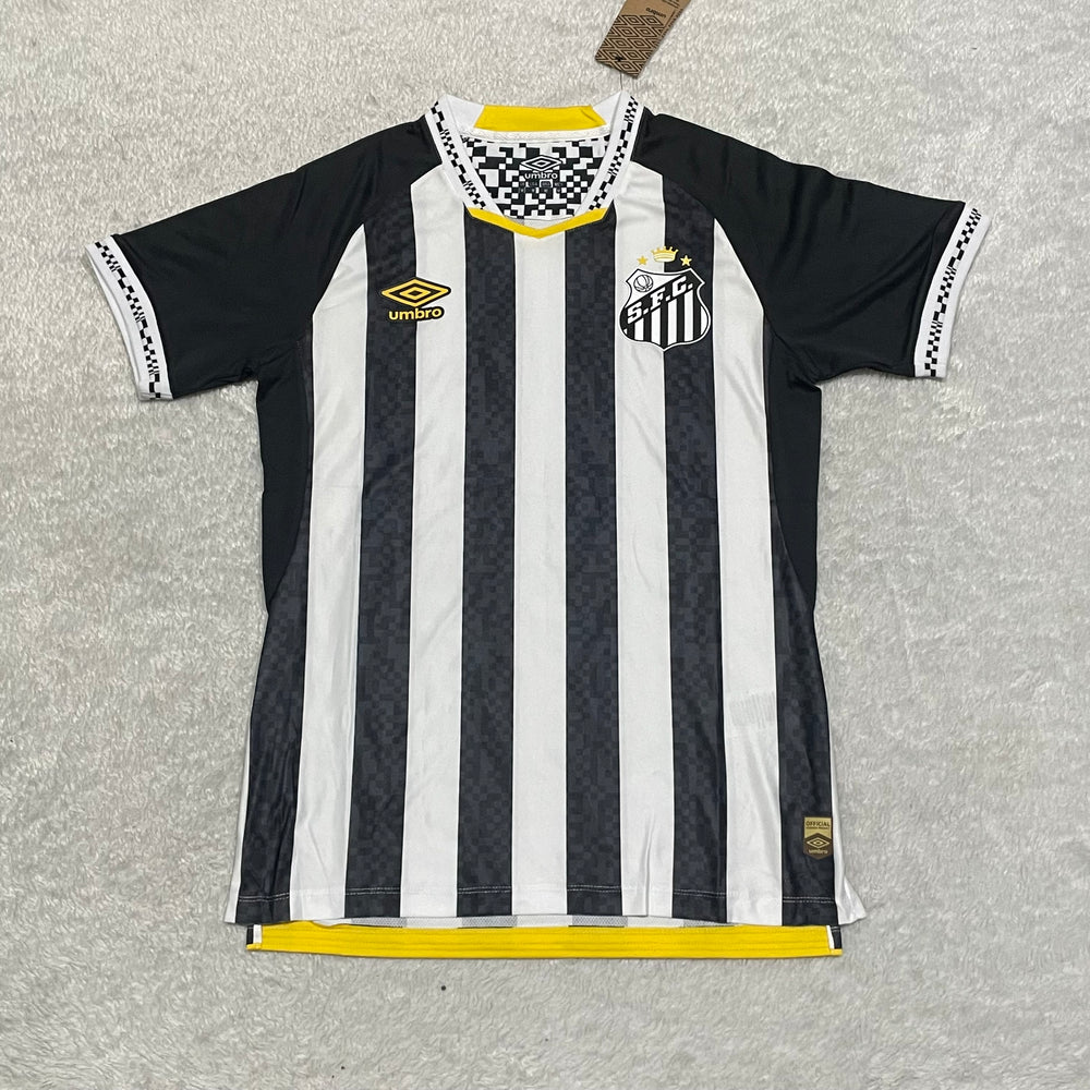 camisa camiseta blusa do santos nova lançamento da temporada 2025/26 25/26 ii 2 segunda reserva away visitante alvinegra listrada preta e branca masculina versão jogador tailandesa réplica pro mantos neymar jr