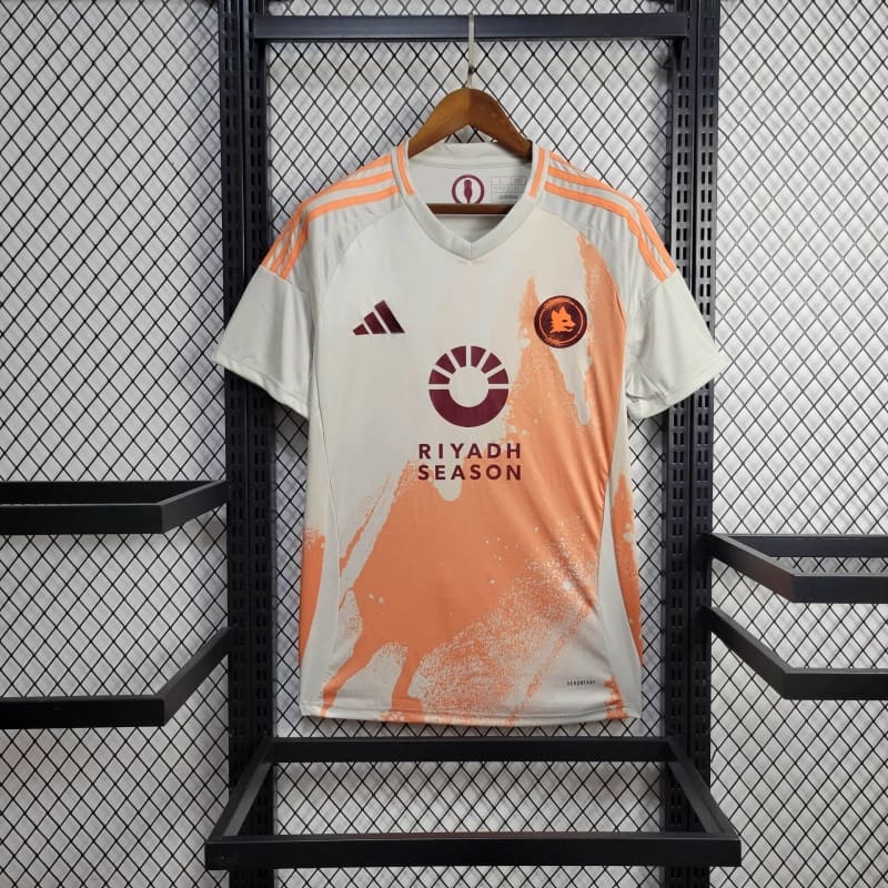 comprar-camisa-camiseta-blusa-da-roma-nova-lançamento-adidas-da-temporada-2024/25-24/25-ii-2-segunda-reserva-away-visitante-branca-com-fogo-laranja-riyadh-season-masculina-versão-modelo-torcedor-tailandesa-réplica-pro-mantos