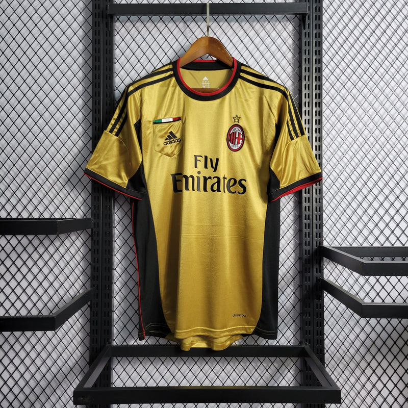 comprar-camisa-camiseta-blusa-do-ac-milan-retrô-antiga-da-temporada-2013/2014-13/14-dourada-fly-emirates-kaká-robinho-iii-3-terceira-masculina-versão-modelo-torcedor-tailandesa-réplica-de-time-de-futebol