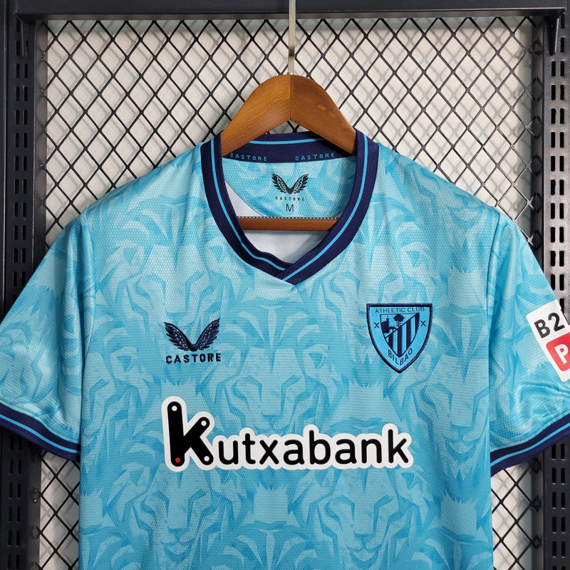 comprar-camisa-camiseta-blusa-do-athletic-bilbao-nova-lançamento-da-temporada-2023/24-23/24-ii-2-segunda-reserva-away-azul-masculina-versão-modelo-torcedor-tailandesa