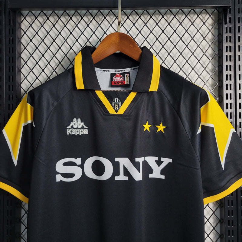 comprar-camisa-camiseta-blusa-do-da-juventus-retrô-antiga-da-temporada-1995/1996-95/96-preta-iii-3-terceira-third-sony-de-com-gola-polo-estrela-masculina-versão-modelo-torcedor-tailandesa-réplica-de-time-de-futebol