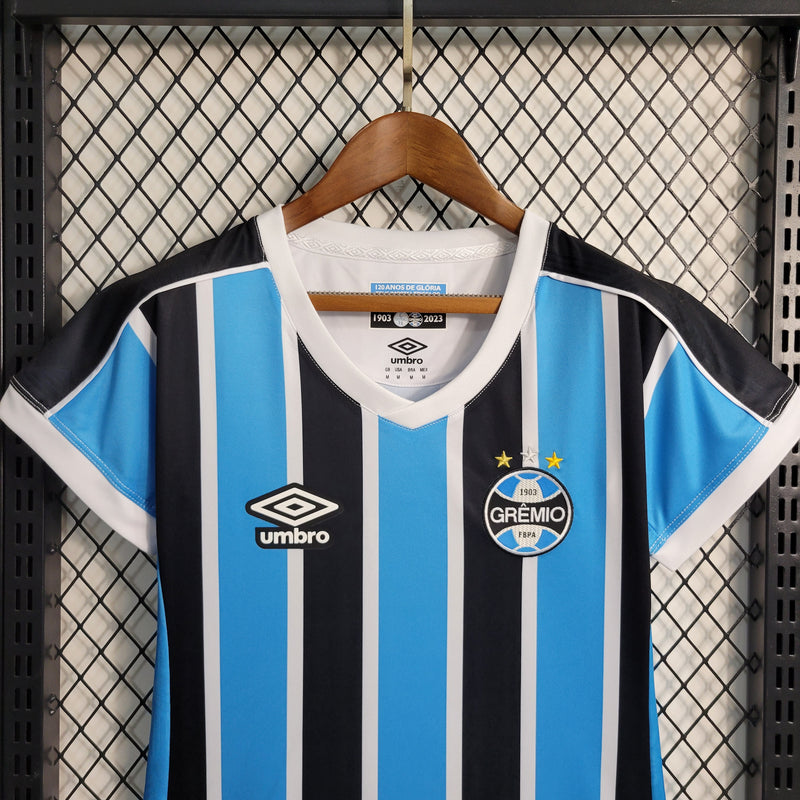 comprar-camisa-camiseta-blusa-do-grêmio-nova-lançamento-da-temporada-2023-24-feminina-baby-look-i-1-titular-principal-tricolor-listrada-com-listras-primeira-azul-preto-preta-e-branco-branca-tailandesa-réplica-de-time-de-futebol