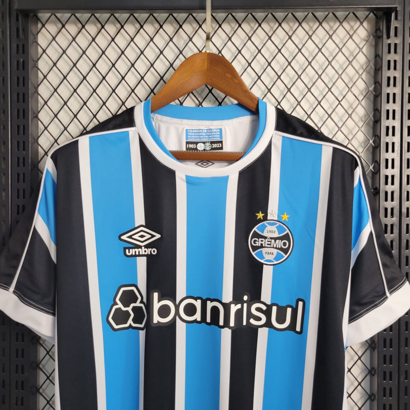 comprar-camisa-camiseta-blusa-do-grêmio-nova-lançamento-da-temporada-2023/24-23/24-masculina-i-1-titular-principal-tricolor-listrada-com-listras-primeira-azul-preto-preta-e-branco-branca-versão-modelo-torcedor-tailandesa-réplica-de-time-de-futebol