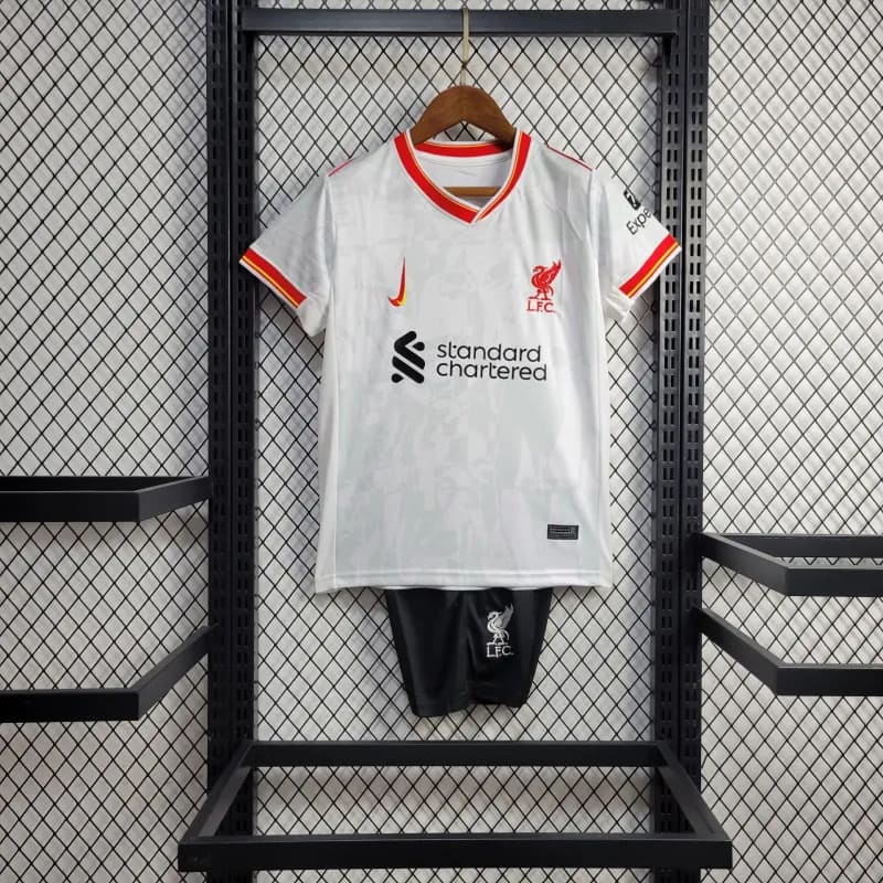 comprar-camisa-camiseta-blusa-do-liverpool-nova-lançamento-nike-da-temporada-2024/25-24/25-iii-3-terceira-third-branca-nike-invertido-pra-baixo-conjunto-kit-infantil-para-crianças-com-calção-réplica-pro-mantos