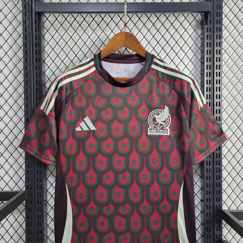 comprar-camisa-camiseta-blusa-do-méxico-nova-lançamento-da-temporada-2024/25-24/25-copa-américa-i-1-titular-principal-primeira-home-vermelha-vinho-grená-adidas-penas-das-águias-masculina-versão-modelo-torcedor-tailandesa-réplica