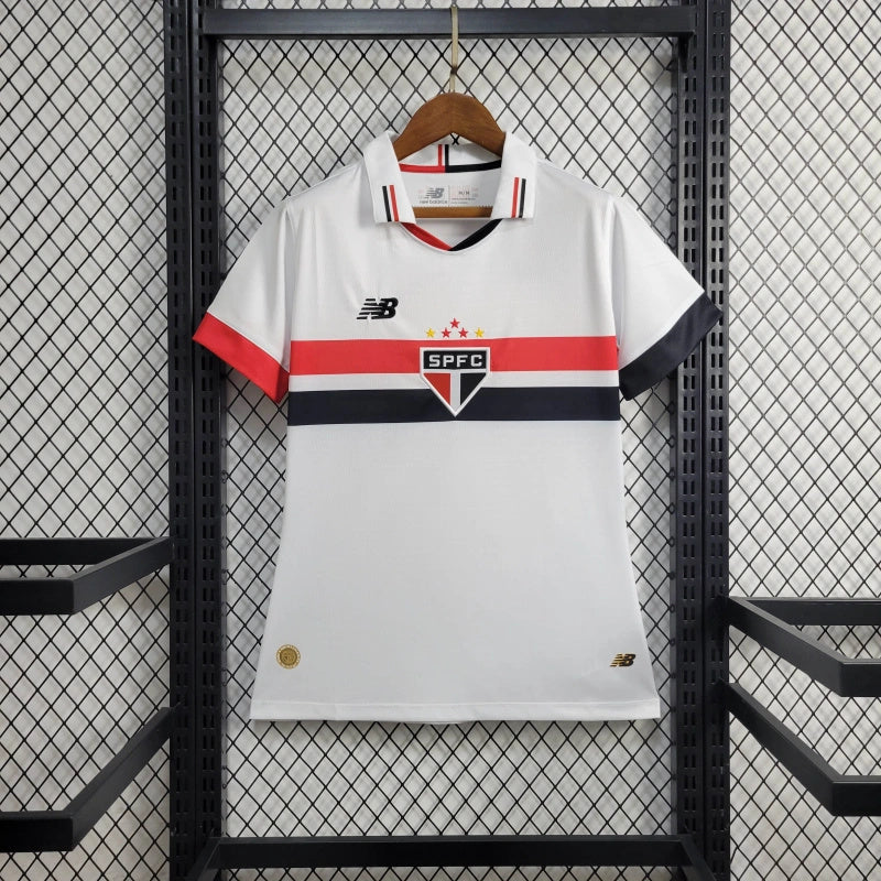 comprar-camisa-camiseta-blusa-do-são-paulo-spfc-new-balance-nova-lançamento-da-temporada-2024/25-24/25-feminina-baby-look-versão-modelo-torcedor-branca-de-com-gola-polo-1-i-titular-principal-primeira-home-lucas-moura-luciano-calleri-pro-mantos