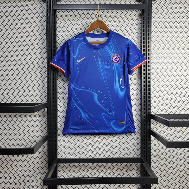 comprar-camisa-camiseta-do-chelsea-nova-lançamento-nike-da-temporada-2024/25-24/25-i-1-titular-principal-primeira-home-azul-e-com-laranja-feminina-baby-look-versão-modelo-torcedor-tailandesa-réplica-pro-mantos-cole-palmer