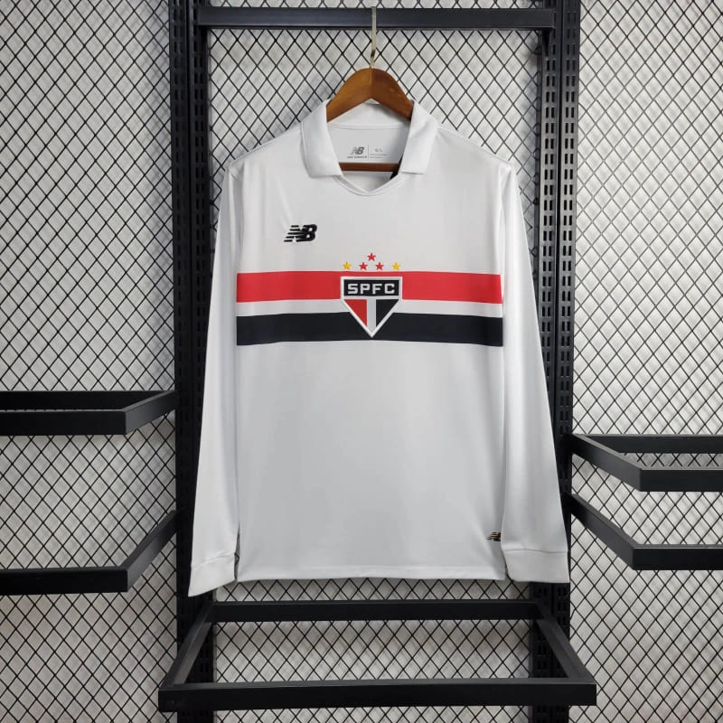 comprar-camisa-camiseta-manga-longa-comprida-do-são-paulo-spfc-new-balance-nova-lançamento-da-temporada-2024/25-24/25-masculina-versão-modelo-torcedor-branca-1-i-titular-principal-primeira-home-lucas-moura-luciano-calleri-pro-mantos-tailandesa