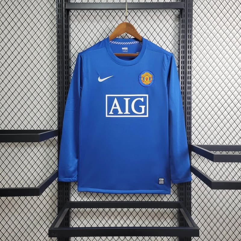 comprar-camisa-camiseta-manga-longa-comprida-retrô-antiga-do-manchester-united-da-temporada-2008/09-08/09-cristiano-ronaldo-cr7-aig-azul-iii-3-terceira-third-masculina-rooney-tevez-berbatov-ryan-giggs-ji-sung-park-scholes