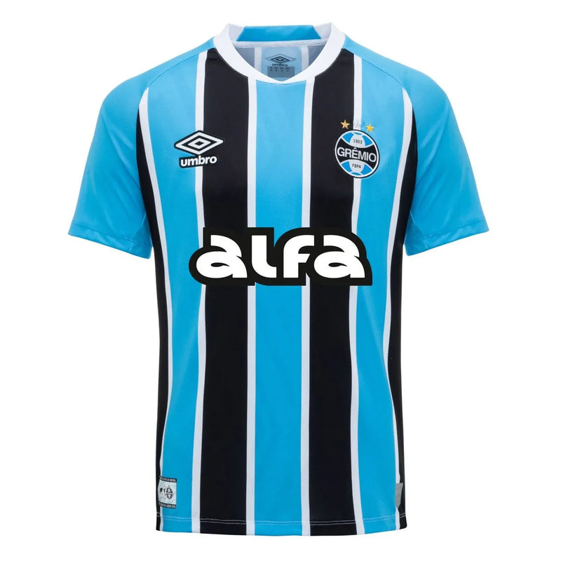 comprar camisa camiseta blusa do grêmio nova lançamento da temporada 2025/26 25/26 i 1 titular principal primeira home tricolor listrada masculina versão torcedor tailandesa réplica pro mantos braithwaite alfa