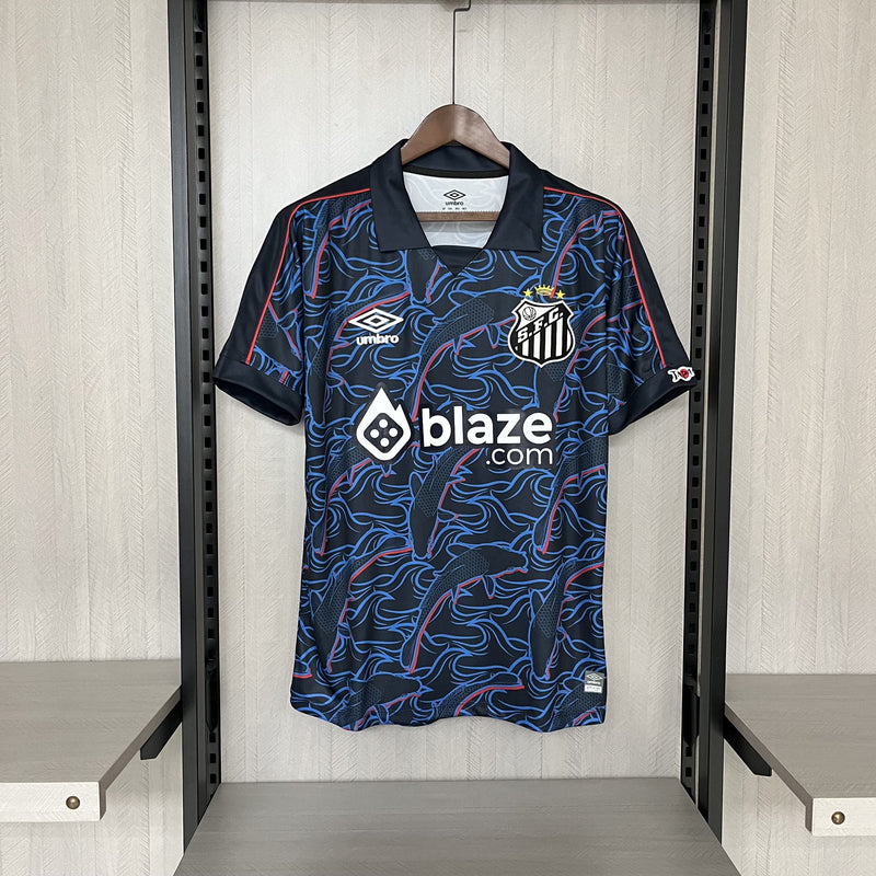 comprar camisa camiseta blusa do santos temporada 2023/24 23/24 umbro neymar jr iii 3 terceira third azul gola polo japão baleia peixe masculina versão torcedor tailandesa réplica pro mantos