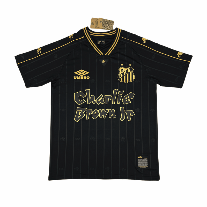 comprar camisa camiseta blusa do santos temporada 2024/25 24/25 umbro neymar jr charlie brown chorão preta com dourado skate masculina versão torcedor tailandesa réplica pro mantos