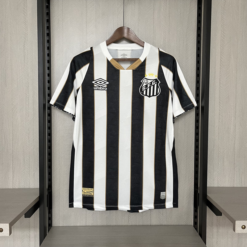 comprar camisa camiseta blusa do santos temporada 2024/25 24/25 umbro neymar jr ii 2 segunda reserva away visitante listrada preto com branco vila belmiro masculina versão torcedor tailandesa réplica pro mantos