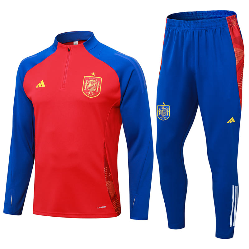 conjunto-agasalho-jaqueta-casaco-de-para-frio-com-calça-espanha-da-temporada-2024/25-24/25-eurocopa-2024-vermelho-com-azul-adidas-treino-treinamento