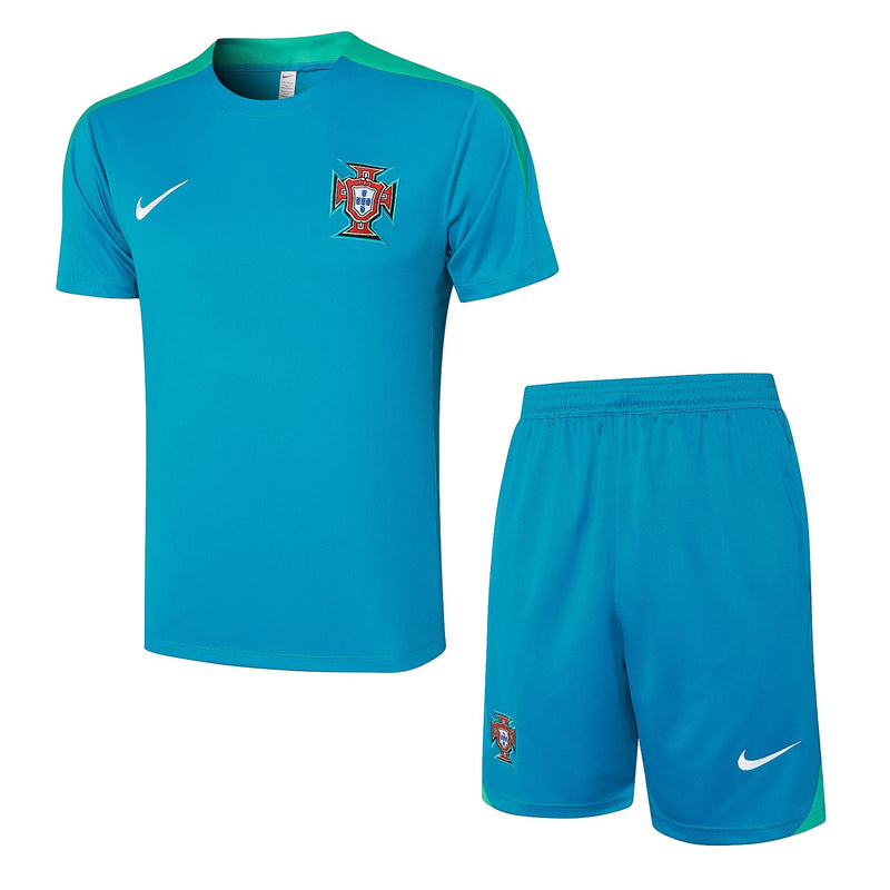 conjunto-kit-de-cria-camisa-blusa-camiseta-e-calção-short-bermuda-de-treino-treinamento-de-portugal-cristiano-ronaldo-cr7-da-temporada-2024/25-24/25-nike-masculino-verde-azul-tailandesa-réplica-pro-mantos